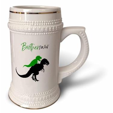 Imagem de 3dRose Dinossauro Brothersaur – verde e preto fofo T-Rex Brother and sister – Caneca Stein, 530 g, 650 ml, branca