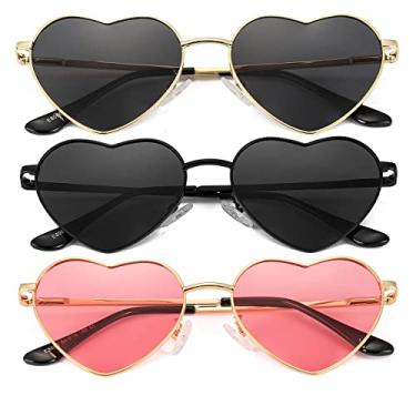 Imagem de JOVAKIT Óculos de sol com coração polarizado para mulheres, estilo adorável, armação de metal, lentes de proteção UV400, Pacote com três Z1 (dourado/cinza + preto/cinza + ouro/rosa), lenswidth
