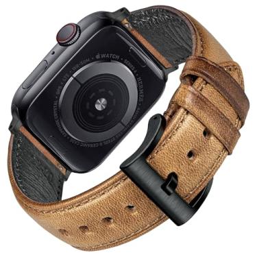 Imagem de FIILIIX Pulseira de couro Horween compatível com Apple Watch 38/40/41/42/44/45/49/46 mm, pulseira de substituição vintage para séries 10/9/8/7/6/5/4/3/2/1/SE2/Ultra1/2 masculina e feminina