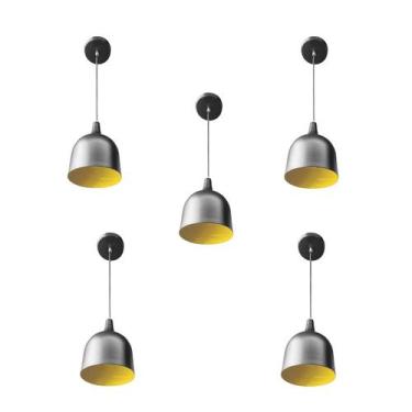 Imagem de Kit 5 Luminária Pendente Gota Com Interior Amarelo Com Fiação 110/220v