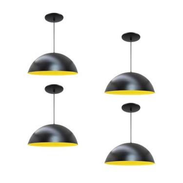 Imagem de Kit 4 Luminária Pendente Meia Lua 34cm Com Interior Amarelo Com Fiação