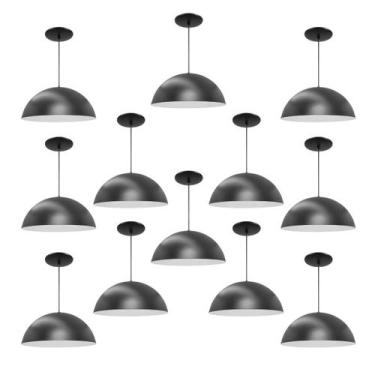 Imagem de Kit 12 Luminária Pendente Meia Lua 50cm Interior Branco Brilho Com Fia