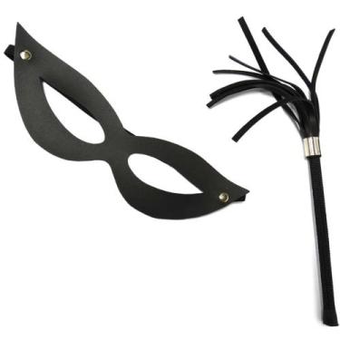 Imagem de Chicote com haste e máscara tiazinha preta sexshop - HOT FLOWERS