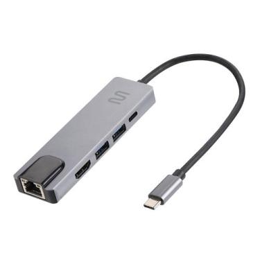Imagem de HUB Dock USB Tipo-C 5 em 1 com HDMI 4K, RJ45 Ethernet, USB 3.0 e Power