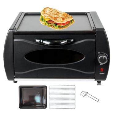 Imagem de Forno elétrico de pizza com porta 2 em 1, controle de temperatura/vidro visual/placa superior quente, com grampo de disco, máquina de fazer pão com bandeja de assar/assar/alça de bandeja, 12 L, 39 x