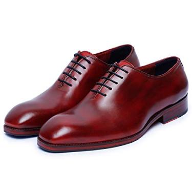 Imagem de Lethato Sapato social masculino feito à mão Wholecut Oxford de couro genuíno com cadarço, Vermelho vinho - 1, 40