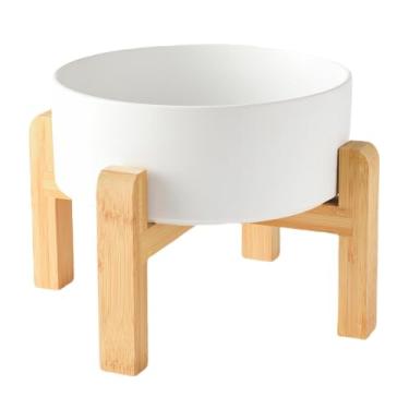 Imagem de Welloyed Tigela elevada de cerâmica para cães de 20 cm – Tigela de comida e água para cães de 1,984 g com suporte de bambu antiderrapante elevado, seguro para lava-louças e micro-ondas, tigela