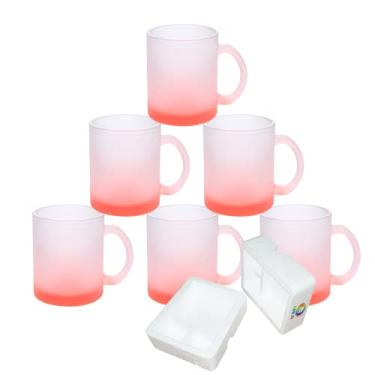 Imagem de MR.R Conjunto de 6 canecas de vidro vermelho fosco de 325 ml, canecas de café com alça para transferência térmica de revestimento térmico