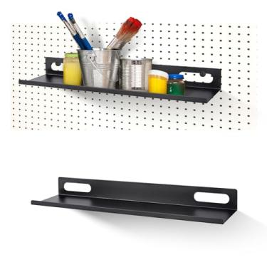 Imagem de Conjunto de prateleiras de metal - 2 unidades de prateleiras de 39,9 cm para placa de estacas de 39,9 cm, acessórios pretos, bandejas de exibição de ferramentas, prateleiras em camadas para