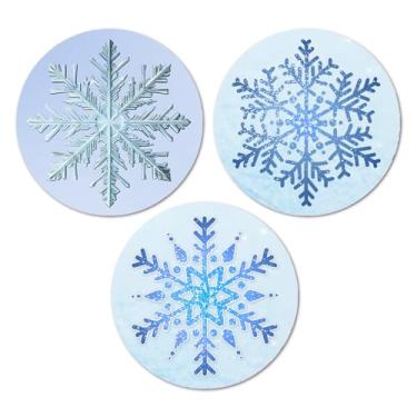 Imagem de 126 adesivos de flocos de neve, etiquetas brilhantes redondas grandes de 2,5 cm, ótimas para presentes de temporada de férias, sacolas de presente, cartões, envelopes, caixas, etiquetas e suprimentos.