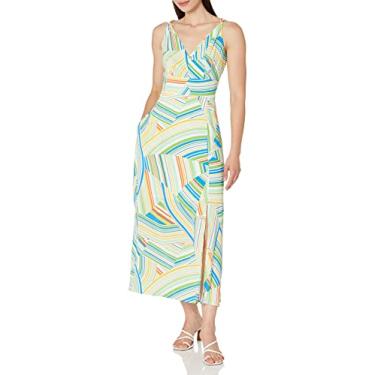 Imagem de Maggy London Vestido feminino ousado colorido divertido estampado pêssego CDC slip Dress, Branco macio/espuma do mar, 50