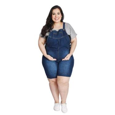 Imagem de Macacão Jeans Curto Plus Size Grávida com barrigueira Linda Gestante, 