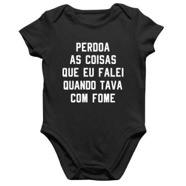 Imagem de Body Bebê Algodão Perdoa, eu tava com fome - Foca na Moda, Preto, P