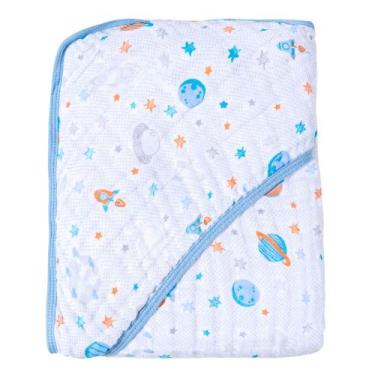 Imagem de Toalha de Banho Soft Papi Karinho com Capuz Planetas Azul, Azul Claro,