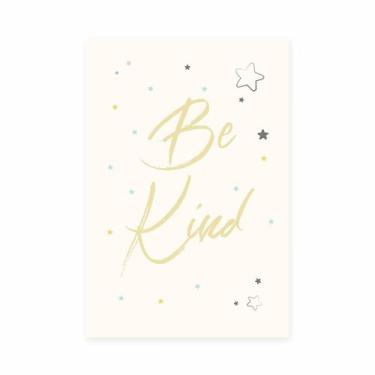 Imagem de Placa Decorativa Infantil Be Kind Amarela Estrelas 20x30cm - Quartinho