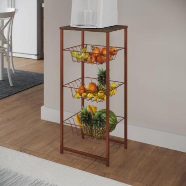 Imagem de Fruteira Montada Fixa Aço Cobre Cesto Cobre Tampo Amendoa - Veneza - I