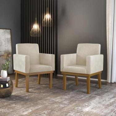 Imagem de Kit 2 Cadeiras Poltronas Decorativas Com Base Reforçada Bege Desenho d