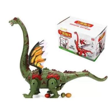 Imagem de Dinossauro Com Asas Pescoço Longo Projeta Imagem Bota Ovos com Luz e S