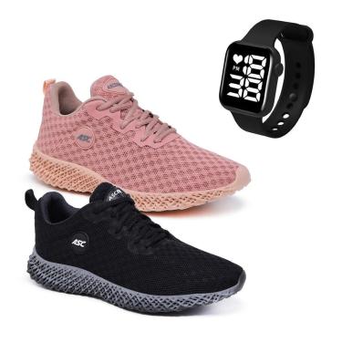 Imagem de Kit 2 Pares de Tênis Ascension Ghost 2 + Relogio Quadrado-Unissex