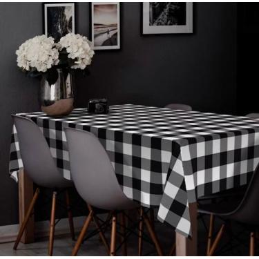 Imagem de Toalha De Mesa 8 Lugares Estampado - Martins Confecções, Xadrez Preto