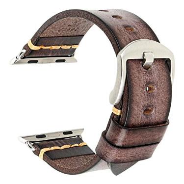 Imagem de REZERO Pulseiras para smartwatch compatíveis com Apple Watch, pulseiras de relógio de couro curtido vegetal de substituição para iWatch 38, 40, 41, 42, 45, 49 mm, para homens, mulheres, presentes,