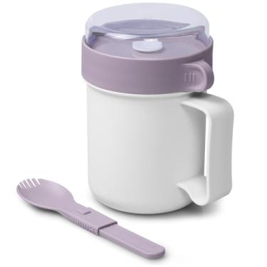 Imagem de MATICAN Canecas de sopa de micro-ondas com tampas, 1 pacote com caneca segura para micro-ondas para macarrão Ramen, sopa, bebidas, inclui garfo dobrável, 500 ml, cinza