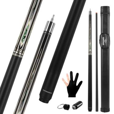 Imagem de HomeSeason Bastão de taco de bilhar de fibra de vidro 147.3 cm bastões profissionais de baixa deflexão para bilhar bastões de sinuca 552 g com bolsa de couro, junta de 3/8 x 8 pinos e 4 camadas de