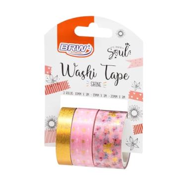 Imagem de Kit com 3 Fitas Adesivas Coloridas, BRW, Washi Tape, Shine Rosa, 3 m