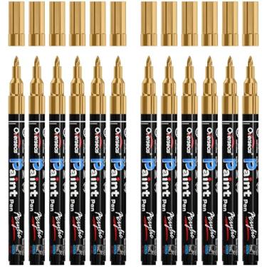 Imagem de Overseas Canetas marcadoras de tinta – Marcadores permanentes dourados, canetas de tinta acrílica, pacote com 12, à base de água, à prova d'água, marcador acrílico de ponta extra fina de 0,7 mm para
