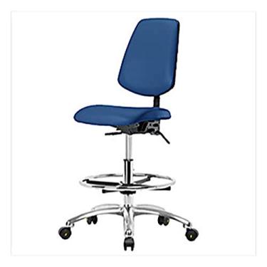 Imagem de Thomas 1163T41 Cadeira de vinil ESD de altura média com encosto médio, base cromada, com inclinação, sem braços, anel de pé cromado, rodízios ESD, azul