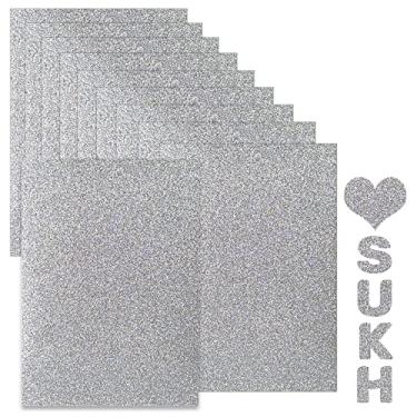 Imagem de Sukh 10 peças de papel de cartolina com glitter - papel de artesanato com glitter a4 artesanato colorido grosso Natal dia dos namorados caixa de presente embrulho DIY festa de aniversário brilhante decoração scrapbook prata 250 g/m²