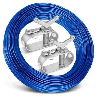 Imagem de Belleone Kit de cabo e guincho de cobertura de piscina - fio de cobertura de piscina de aço revestido de plástico de 45 m e catraca de cobertura de piscina com mola de alumínio para piscina acima do