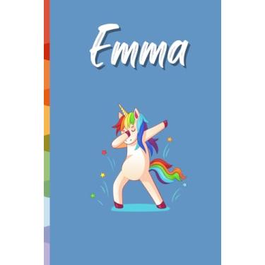 Imagem de Emma (6x9 Journal): Lined Writing Notebook with Personalized Name, 120 Pages: Rainbow Dabbing Unicorn on Blue with Cute and Fun Quote, Perfect Personalized Name Gift Journals