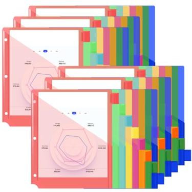 Imagem de Divisórias de fichário de 8 abas, para fichário de 3 anéis, divisória de plástico com dois bolsos com abas, tamanho carta, 6 conjuntos