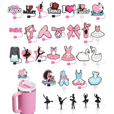 Imagem de Pacote com 30 tampas de palha de balé para copos, topo de palha bonito à prova de poeira de 10 mm para garrafas de água Stanley copos acessórios presentes para mulheres lembrancinhas de festa