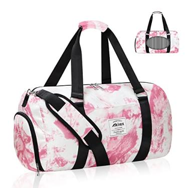Imagem de Bolsa grande de ombro com bolso de sapato Weekender para mulheres, bolsa esportiva de viagem grande, bolsa de ginástica esportiva de mão, rosa, 19.2 * 9 * 10'', 0.6kg, Bolsa de mão colorida