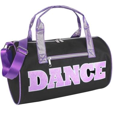 Imagem de Bolsas de dança para dançarinos, meninas, adolescentes e estudantes atletas, bolsa esportiva divertida de dança para meninas e meninos, Preto/roxo, Medium, Sacos de bagagem cilíndricos Softside