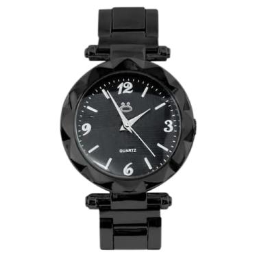 Imagem de Relogio feminino preto aço + colar strass + brincos + caixa delicado original social