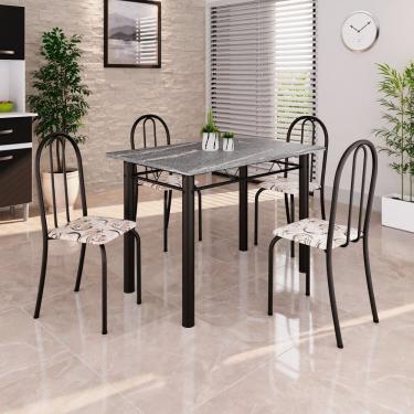 Imagem de Conjunto de Mesa Tubular 100cm X 60cm Tampo em Granito com 4 Cadeiras Arabesco / Preto
