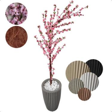 Imagem de Cerejeira Árvore Curvada Rosa Bebê Artificial com Vaso Decorativo - Fl