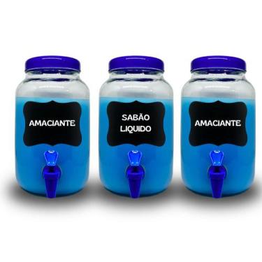 Imagem de Kit lavanderia 3 potes com torneira sabão , amaciante e alvejante 3 li