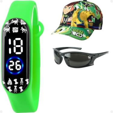 Imagem de Relogio digital infantil + caixa + bone data silicone original acetato verde criança luz