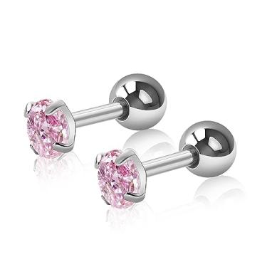 Imagem de ZYTAIJEW Brincos de titânio G23 3 mm/4 mm branco/rosa zircônia cúbica 4 mm parafuso de esfera para mulheres cartilagem tragus helix piercing joia, Titânio, Sem Pedra Preciosa