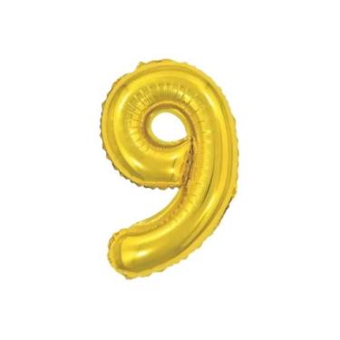 Imagem de Bexiga Balão Metalizado 30 Polegadas 75cm Dourado Número 9 - Warna