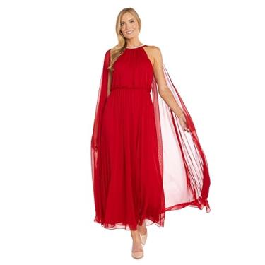 Imagem de Vestido longo de chiffon fosco com acabamento em strass e capa transparente, Vermelho, 46