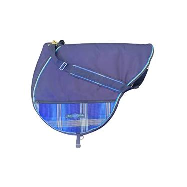 Imagem de Kensington Bolsa de transporte de selim acolchoada inglesa/multiuso com alça de ombro e bolsos laterais externos - serve para uma sela AP de 48 cm - Cor: Azul Kentucky
