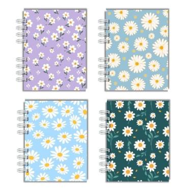 Imagem de Kit Com 4 Cadernos Capa Dura para anotação cadernos de bolso, A6, cadernos wire-o, pautados para faculdade e escola, para mulheres, presente, escritório, material escolar - Capas Margaridas