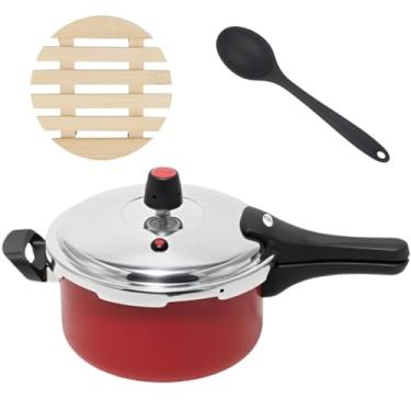 Imagem de Panela de Pressão 3 Litros Antiaderente Fechamento Externo + Descanso Redondo + Colher de Silicone Preta