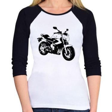 Imagem de Baby Look Raglan Moto XJ6 N Art Manga 3/4 - Foca na Moda, Branco, Pret