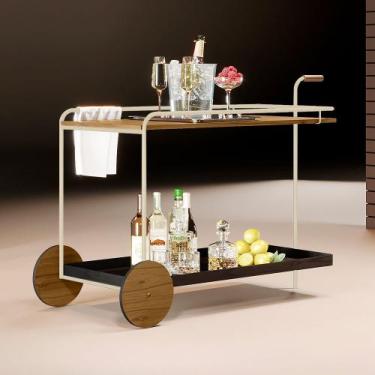 Imagem de Carrinho Bar Agnes com Rodízios e Prateleiras Imbuia Mel Estrutura Met